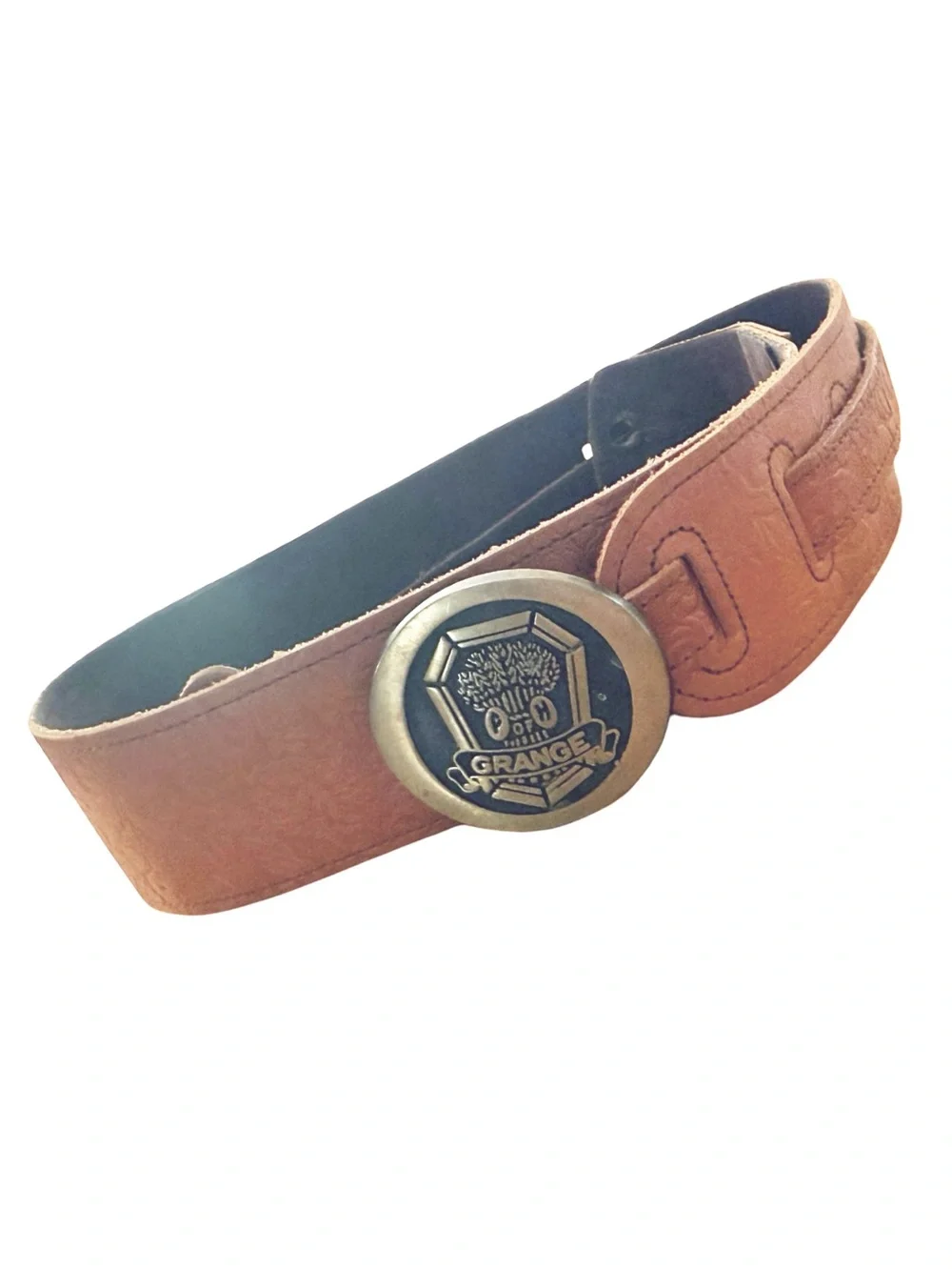 Grange Brass Circle Logo Belt Buckle and Leather Gibson Adjustable Belt